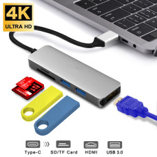 USB-хаб на HDMI 2 USB 3.0 SD TF Card Reader переходник для MacBook адаптер для Apple Type-C на HDMI 2 USB 3.0 MicroSD TF 