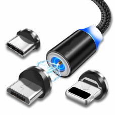 Магнитный кабель шнур для зарядки телефона Lightning, MicroUSB, Type-C Магнитная зарядка с круглым разъемом USB-77 3в1