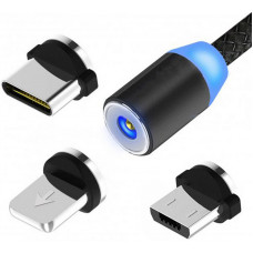 Магнитная зарядка кабель USB 3 в 1 X-Cable TP MicroUSB Lightning Type C Magnetic USB Cable 1М Black