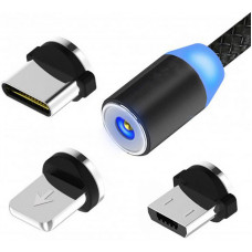 Магнитная зарядка кабель USB 3 в 1 X-Cable TP microUSB, Lightning, Type C Magnetic USB Cable 2М Black
