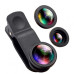 Набор линз для смартфона 3в1 Black Fisheye Wide Macro на прищепке Universal Clip Lens