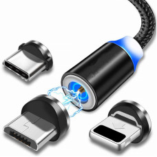 Магнитный кабель шнур для зарядки телефона Lightning, MicroUSB, Type-C Магнитная зарядка с круглым разъемом 0,5 м USB-77 3в1