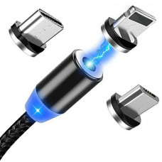 Кабель Магнитный Для Зарядки Телефона 3в1 Bitzen Magnetic MicroUSB + Type-C + Lightning 2м Черный 87687-2376