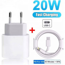 Комплект быстрой зарядки 20 Вт для Apple iPhone iPod, Сетевое зарядное устройство 20W USB-C Power Adapter (Type-C), Кабель зарядки USB-C to Lightning Комплект быстрой зарядки 20 Вт для Apple iPhone iPod, Сетевое зарядное устройство 20W USB-C Power Adapter (Type-C), Кабель зарядки USB-C to Lightning