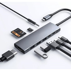 USB хаб переходник для ноутбука USB C to HDTV 3xUSB 3.0 2xPD Type C SD TF Card Reader 3.5mm Audio 9в1 Pavlysh UH91