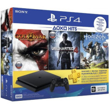 Sony PlayStation 4 Slim 500GB Black + Horizon Zero Dawn + Uncharted 4 + God of War и подписка PS Plus