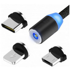 Магнитный кабель USB 3в1 для зарядки телефонов X-Cable Type-C, Lightning, micoroUSB Magnetic USB Cable 0,5М Black
